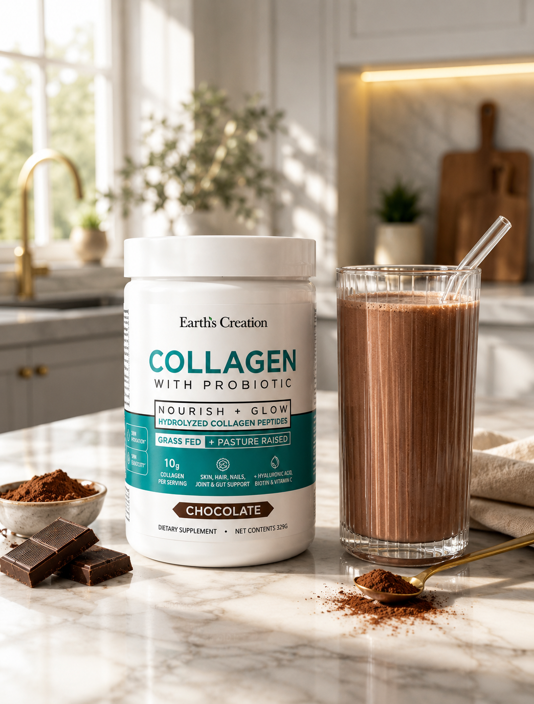 Chocolate Collagen peptides with probiotics